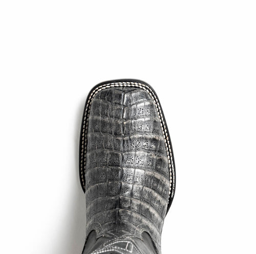 Marco Di Milano Tuscon Stone Gray Caiman Crocodile Square Toe Cowboy Boots
