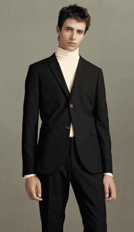 Suit And Turtleneck Combo - Turtleneck Prom Outfits - Prom Turtleneck Black Suit