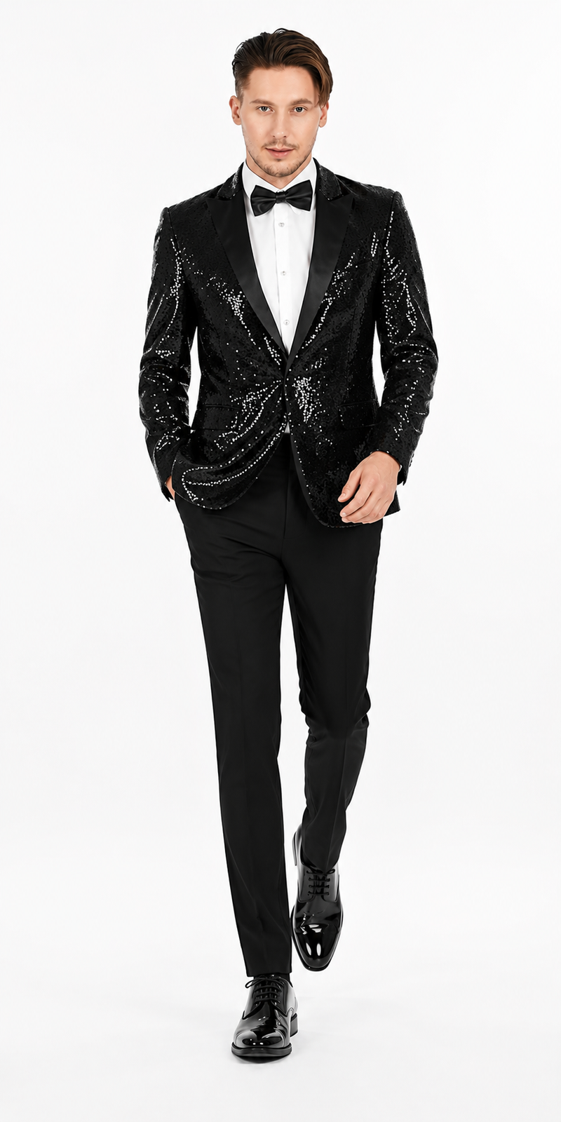 Black Sequin Blazer - Mens Shiny Sport Coat - Party Jacket - Prom Tuxedo $189