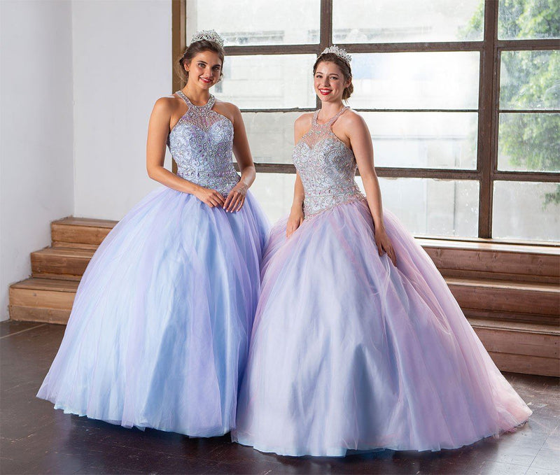 Two-Tone Beaded Halter QuinceaƱera Dress by Calla KY79398
