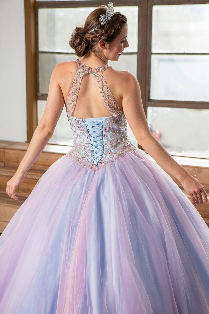 Two-Tone Beaded Halter QuinceaƱera Dress by Calla KY79398