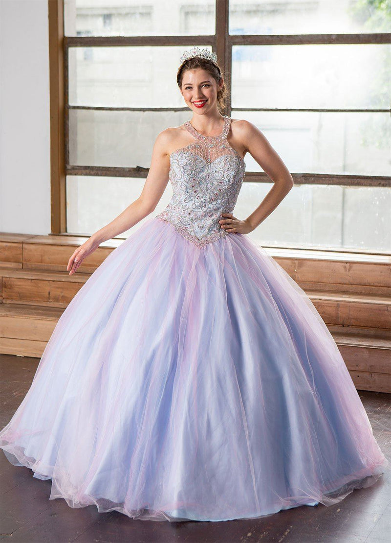 Two-Tone Beaded Halter QuinceaƱera Dress by Calla KY79398