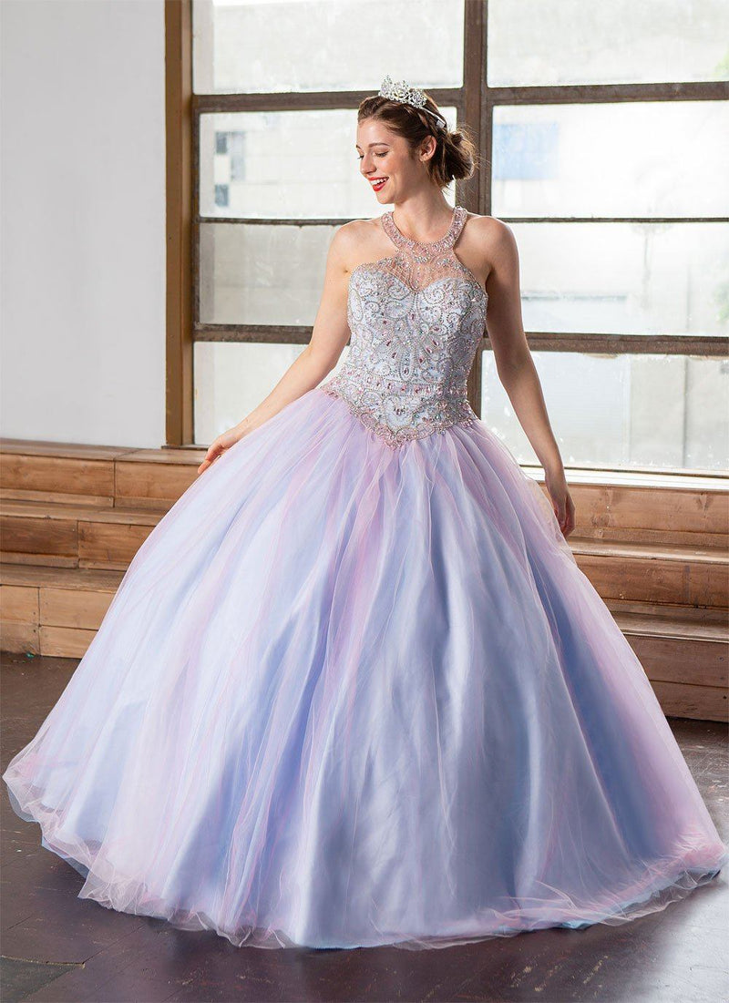 Two-Tone Beaded Halter QuinceaƱera Dress by Calla KY79398