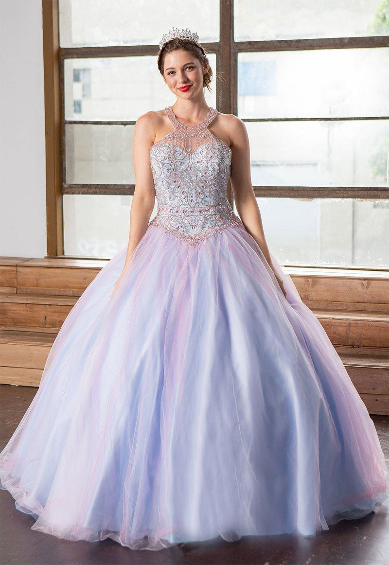 Two-Tone Beaded Halter QuinceaƱera Dress by Calla KY79398
