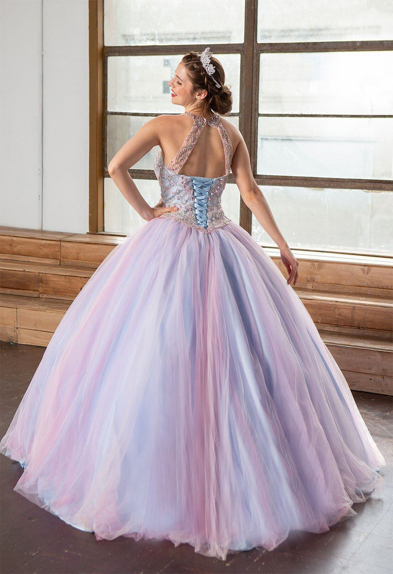 Two-Tone Beaded Halter QuinceaƱera Dress by Calla KY79398