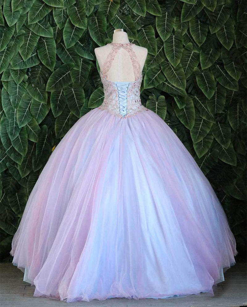 Two-Tone Beaded Halter QuinceaƱera Dress by Calla KY79398