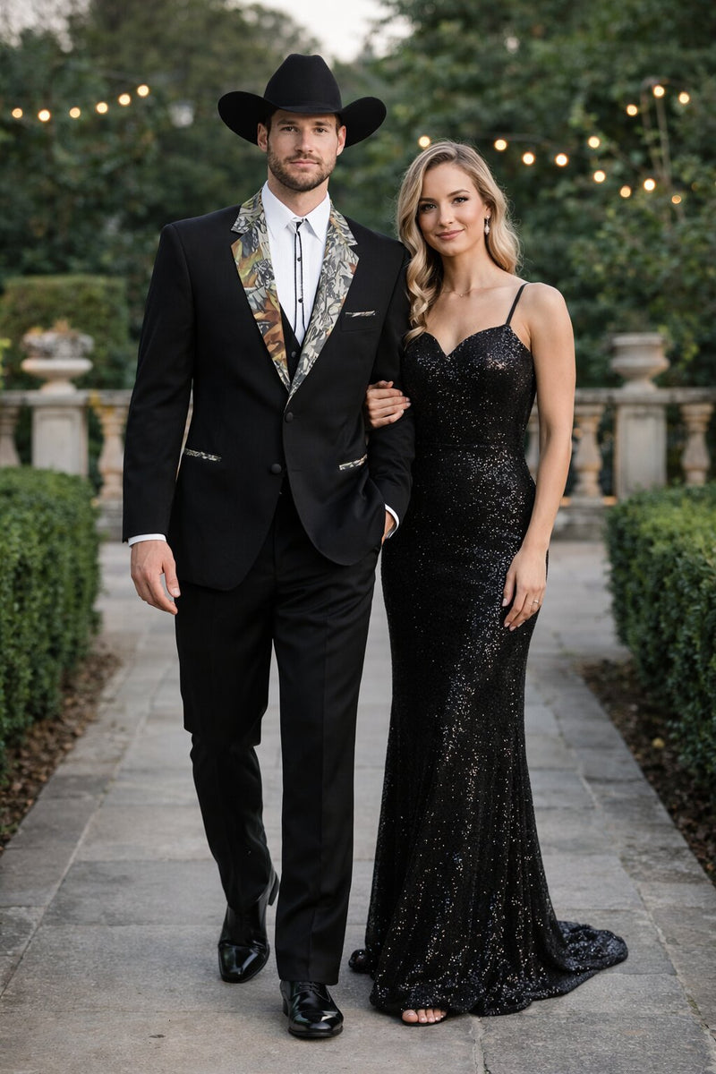 Army Green Tuxedo - Camouflage Patterned - Two Toned Vested Olive Camo 2 Button Single Breasted Tuxedo