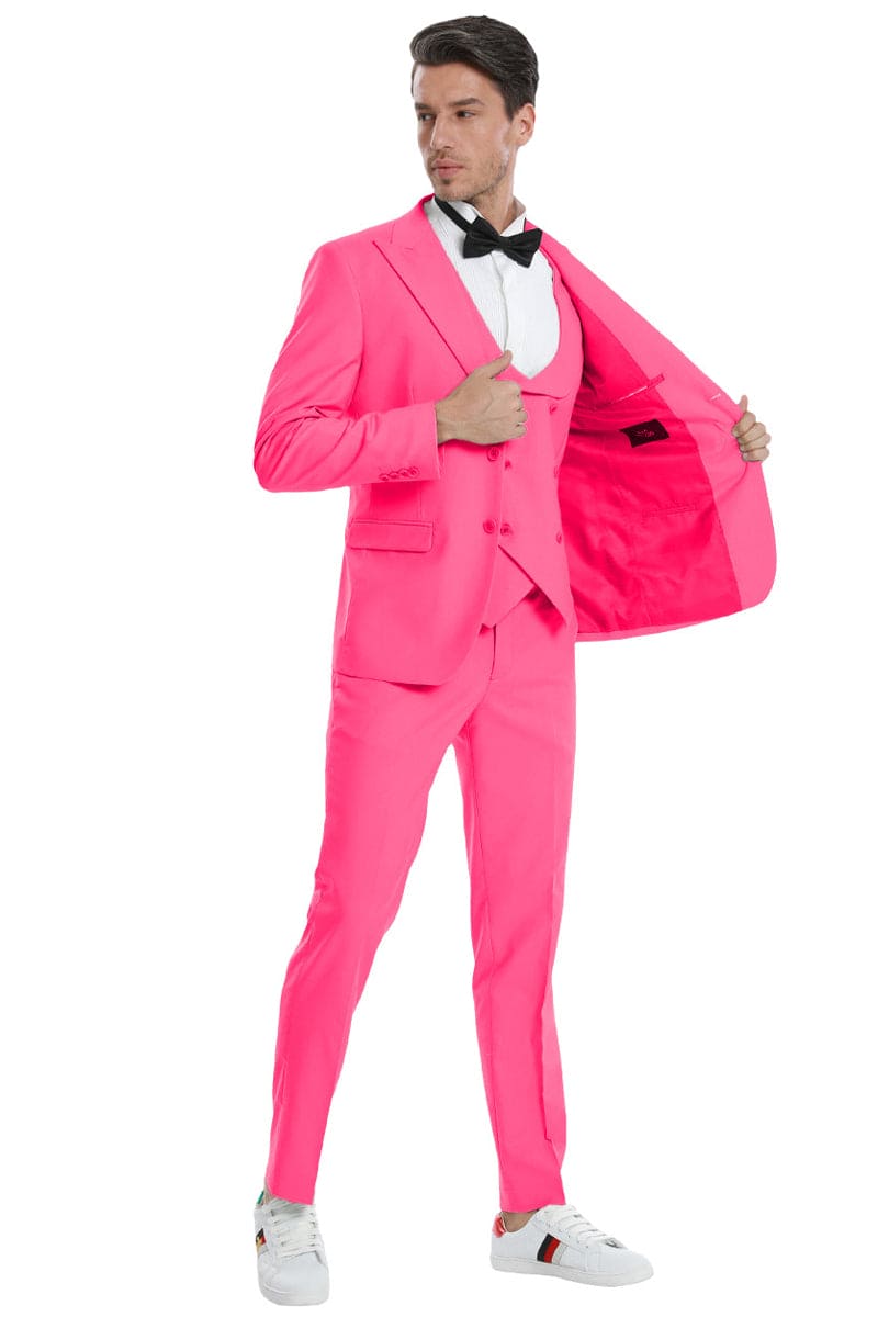 "Fuchsia Pink Men's Wedding & Prom 2026 Suit - Two Button Vested Peak Lapel"
