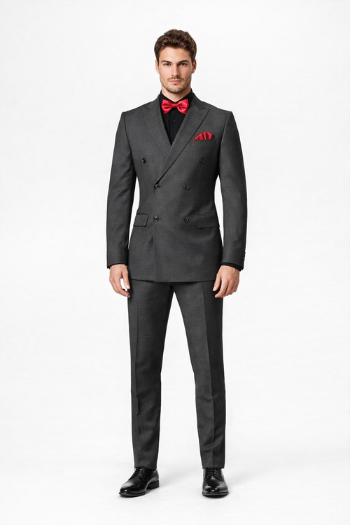 Ultra Slim Fit Double Breasted Light Grey Suit - Narrow Leg Pants - Gucci Cut - Tapered Jacket