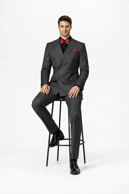 Ultra Slim Fit Double Breasted Light Grey Suit - Narrow Leg Pants - Gucci Cut - Tapered Jacket