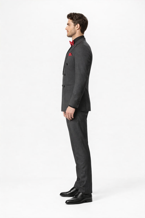Ultra Slim Fit Double Breasted Light Grey Suit - Narrow Leg Pants - Gucci Cut - Tapered Jacket