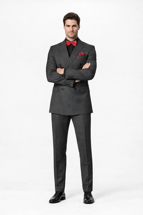 Ultra Slim Fit Double Breasted Light Grey Suit - Narrow Leg Pants - Gucci Cut - Tapered Jacket