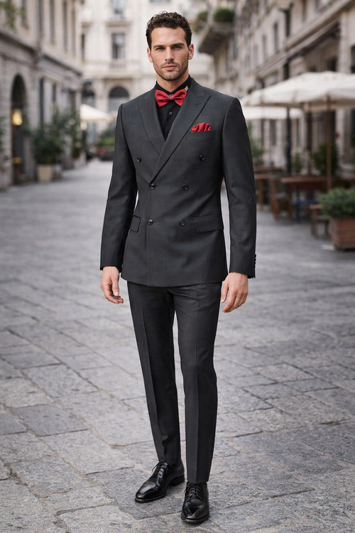 Ultra Slim Fit Double Breasted Light Grey Suit - Narrow Leg Pants - Gucci Cut - Tapered Jacket