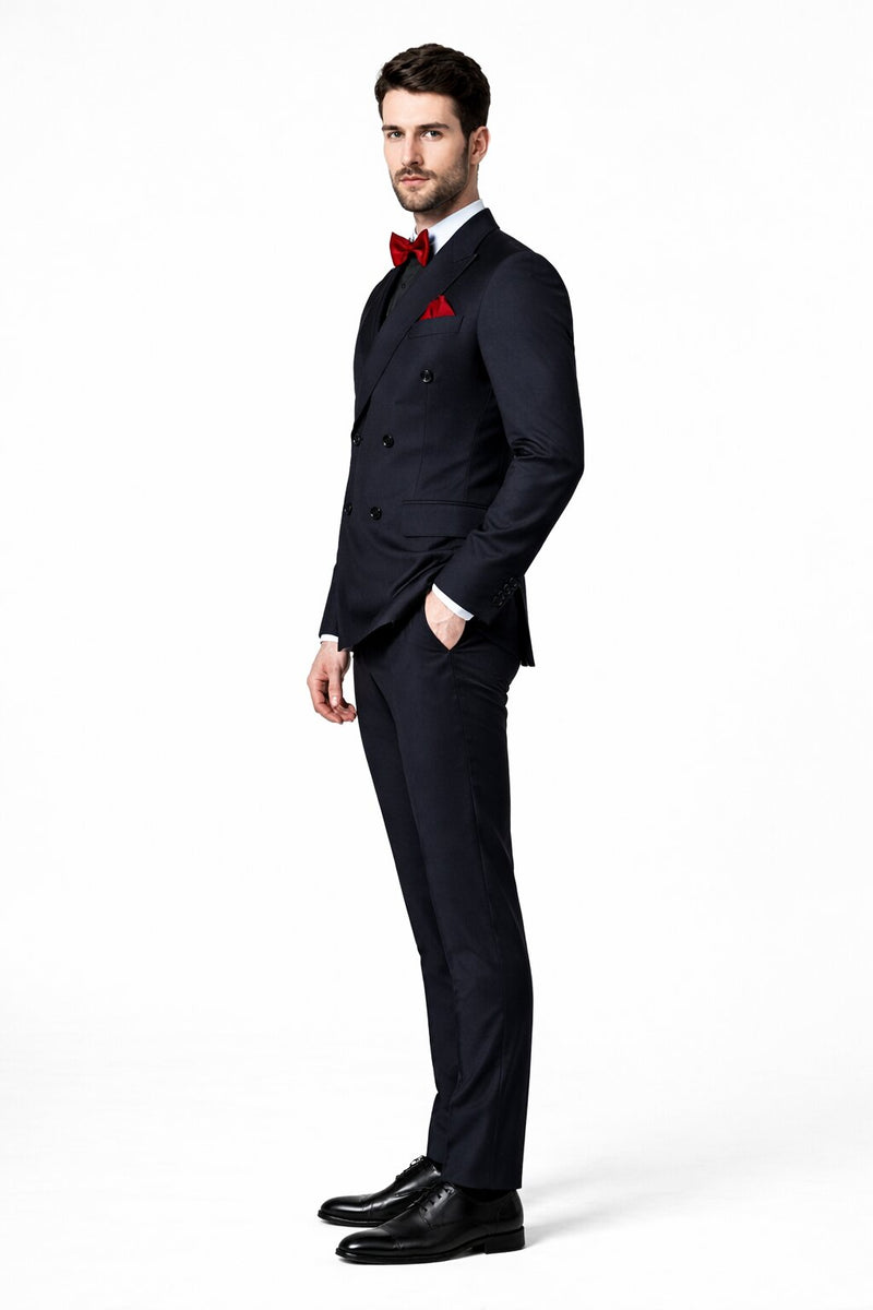 Ultra Slim Fit Double Breasted Dark Navy Suit - Narrow Leg Pants - Gucci Cut - Tapered Jacket