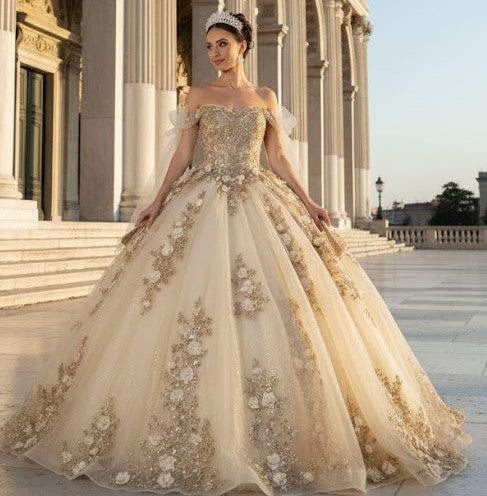 Layla K LK280 Floral 3D Applique Ball Gown Off-Shoulder QuinceaƱera Dress