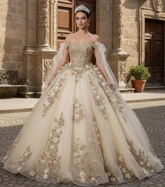 Layla K LK280 Floral 3D Applique Ball Gown Off-Shoulder QuinceaƱera Dress