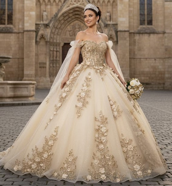 Layla K LK280 Floral 3D Applique Ball Gown Off-Shoulder QuinceaƱera Dress