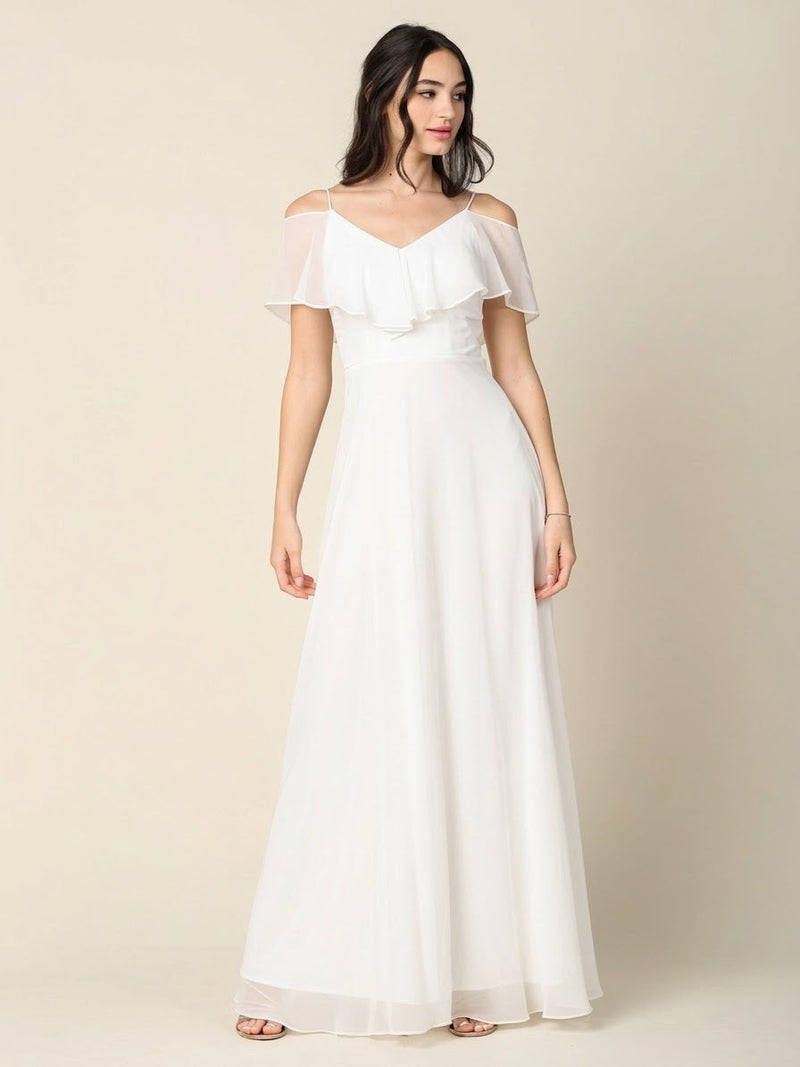 Cold Shoulder Chiffon Maxi Dress with Ruffle Overlay by Eva USA 3263