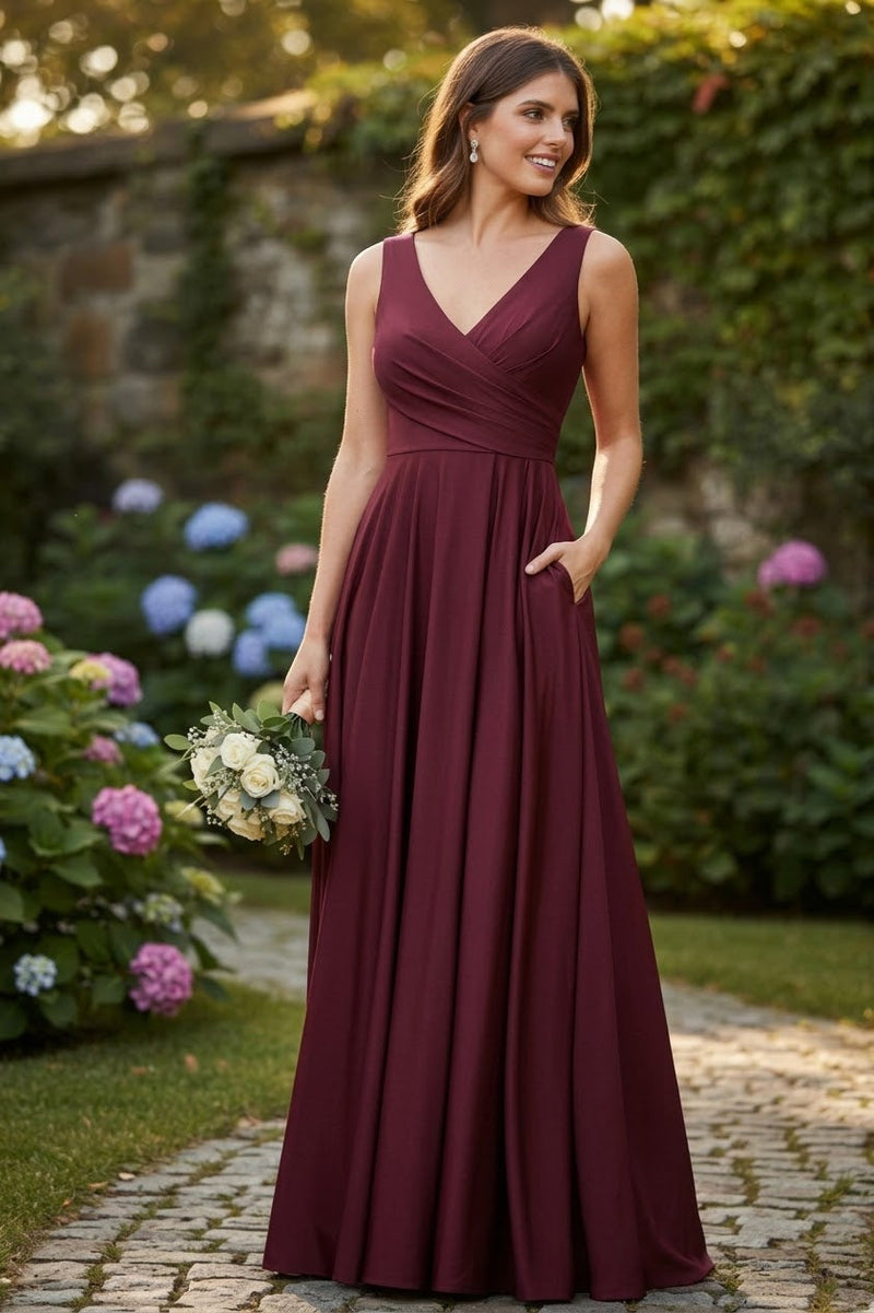 Lenovia 5242 Side Pockets A-line Shiny Long Simple Formal Evening Gown
