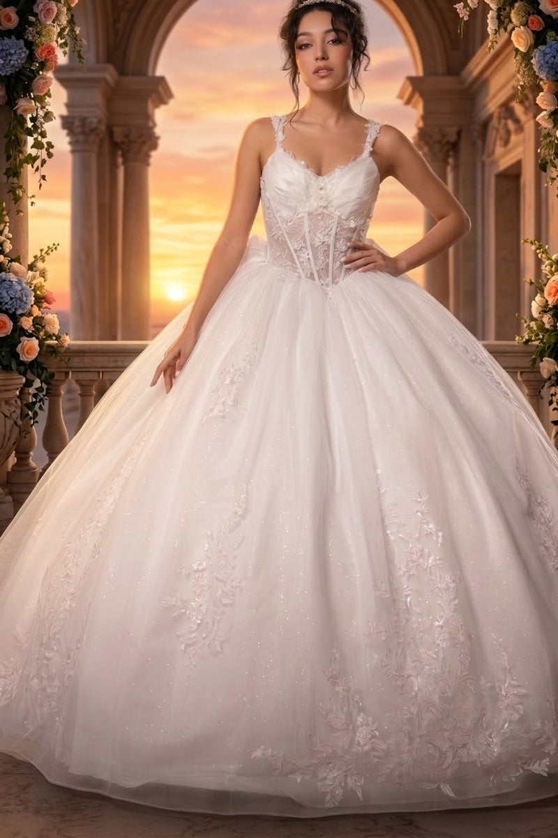 Wedding Dress V-Neck Pleated Masquerade Ball Gown By Layla K LK269