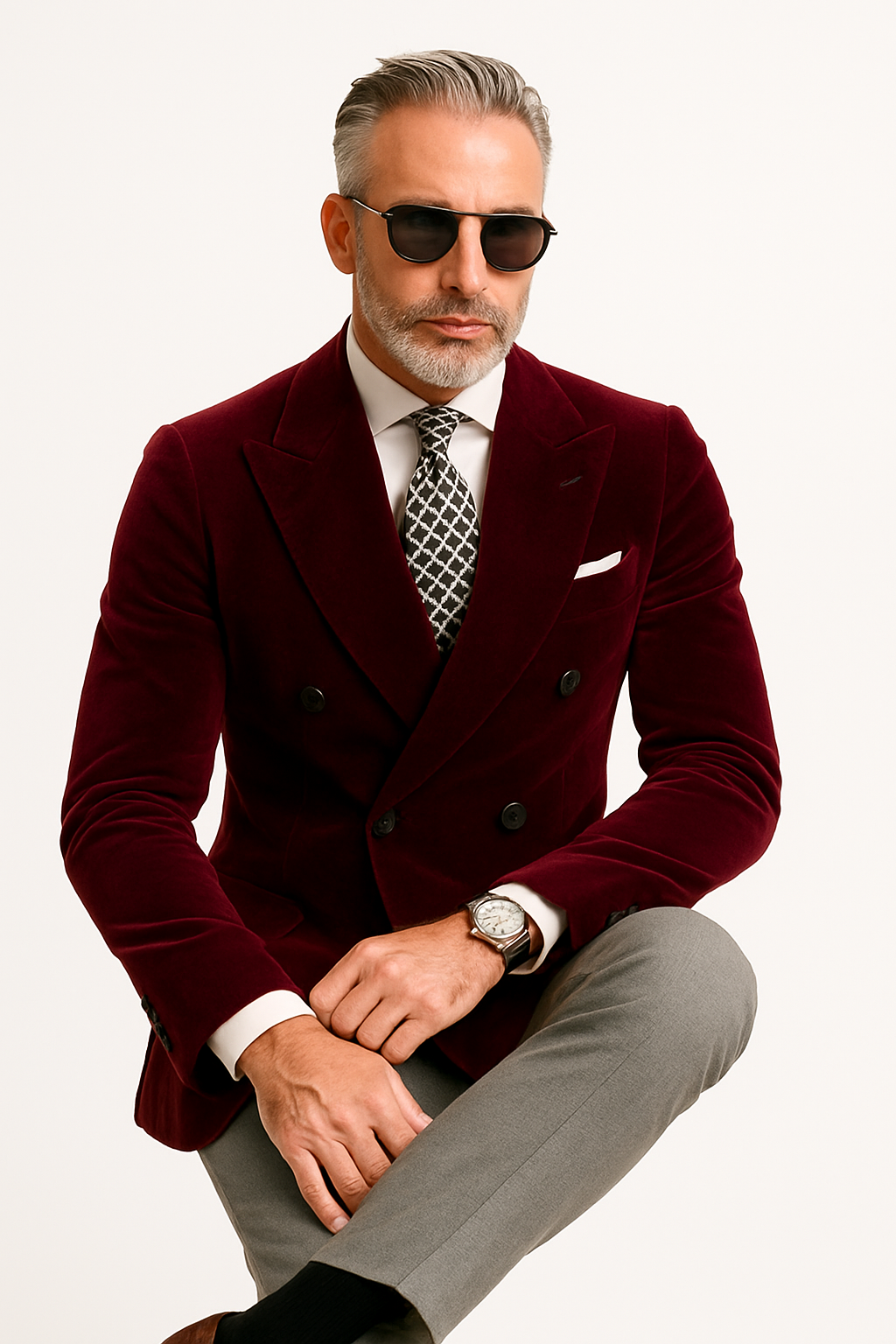 Mens Double Breasted Velvet Blazer - Burgundy blazer