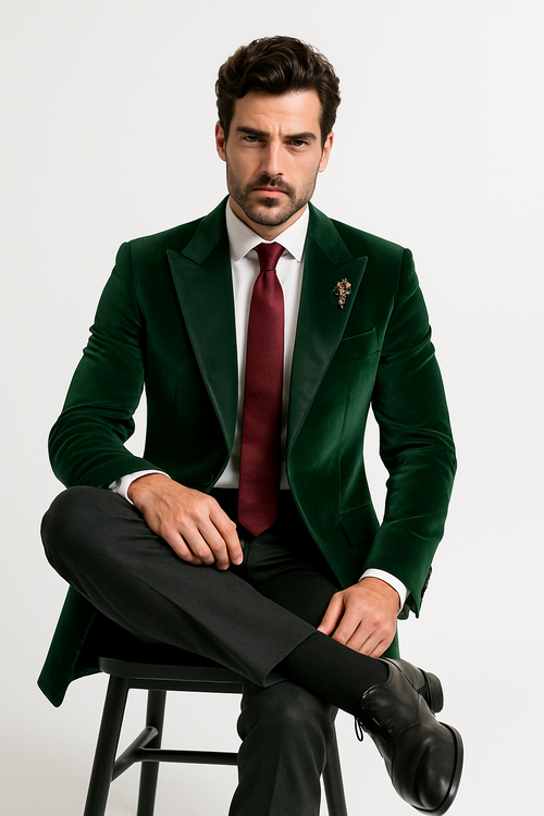 Velvet Cutaway Tuxedo - Velvet Morning Suit - Velvet Tail Tuxedo - Green