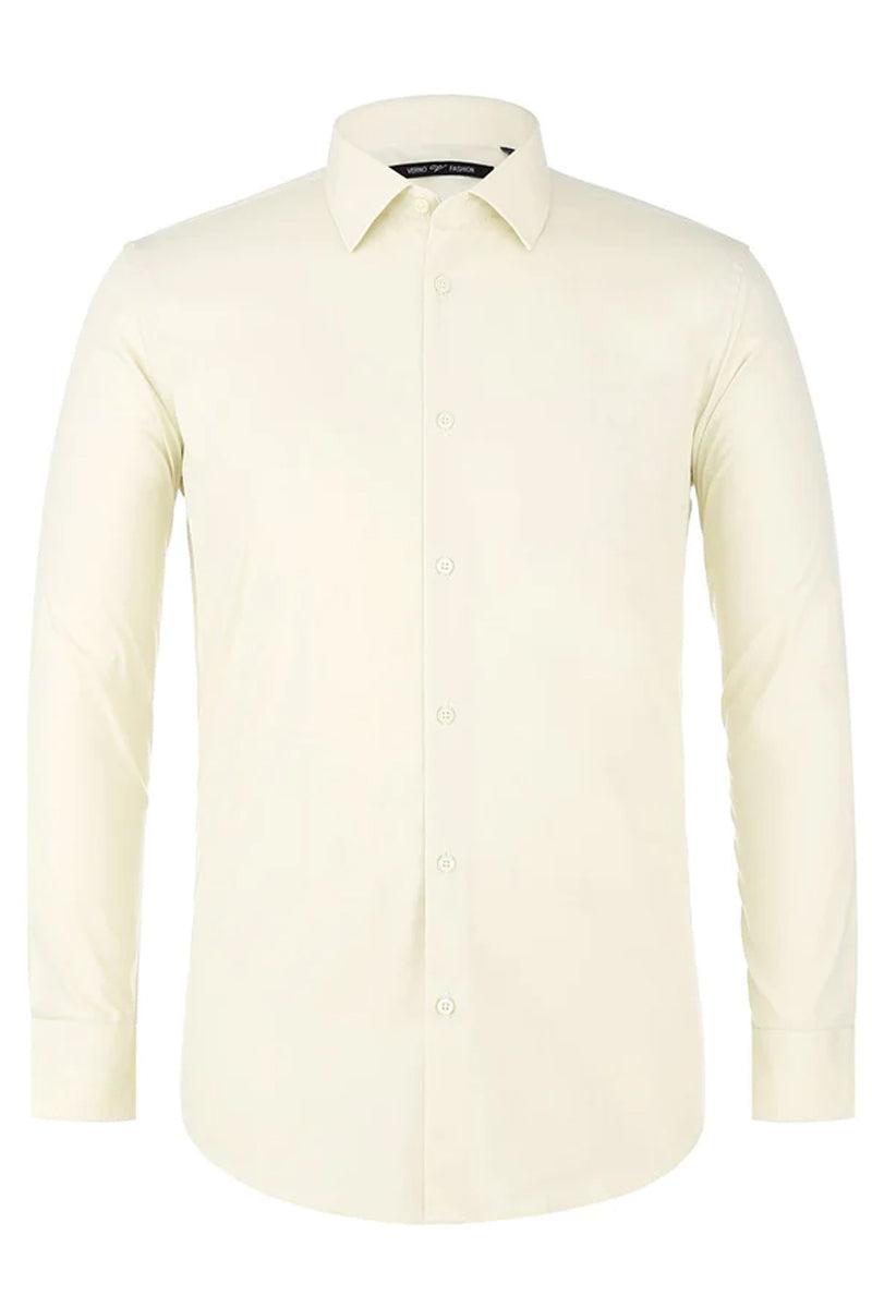 Verno classic fit dress shirt in deep crimson with a spread collar, smooth fabric, and long sleeves. Tailored shape, button-front, and cuffs for a structured, elegant look.