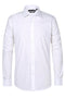 Classic fit white dress shirt. 100% cotton, long sleeves, pointed collar. Solid white, no patterns. Full button placket and buttoned cuffs.