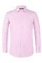 Verno pink dress shirt with classic fit, spread collar, and long sleeves. Smooth fabric, button-down front with matching buttons, and rounded hem.