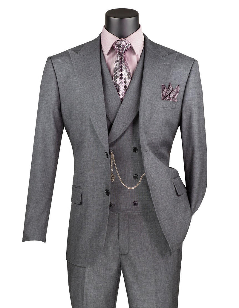 Harlem Nights Suits for Men - Vinci Mens Charcoal 3 Piece Suit Fancy Vest Big Lapel Modern Fit MV2K-2