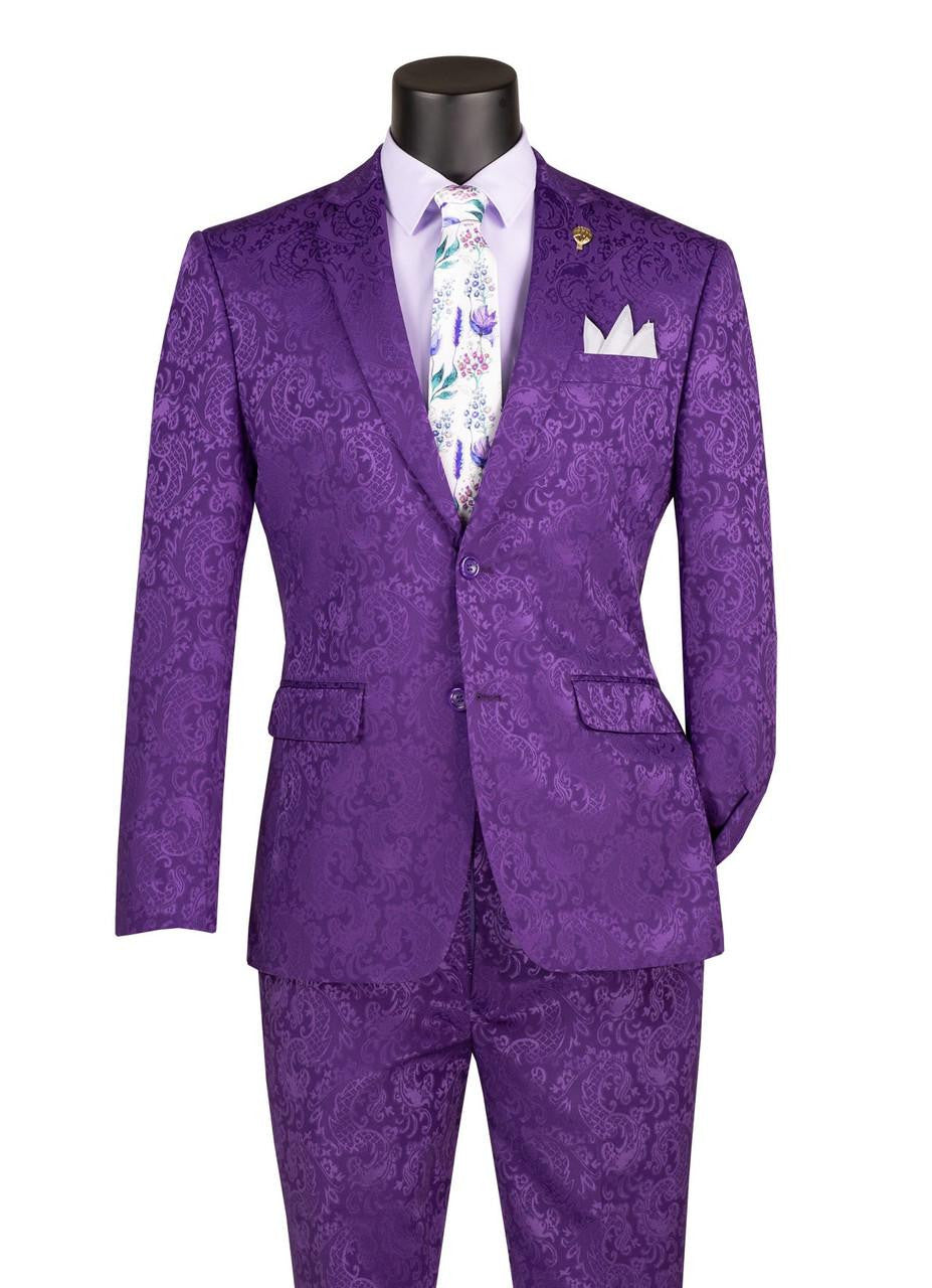 Mens Paisley Pattern Prom Suit – Grape Purple Slim Fit Formal Style