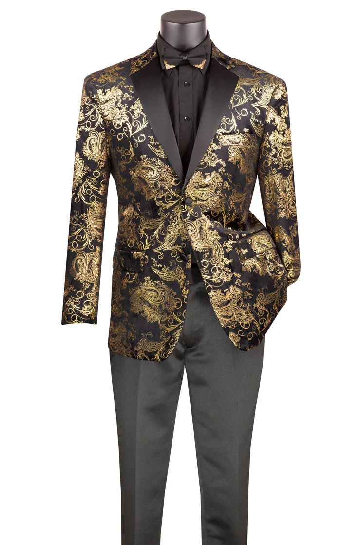 Posh Paisley Velvet Black and Gold Tuxedo Jacket