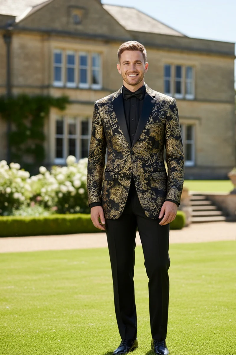 Posh Paisley Velvet Black and Gold Tuxedo Jacket