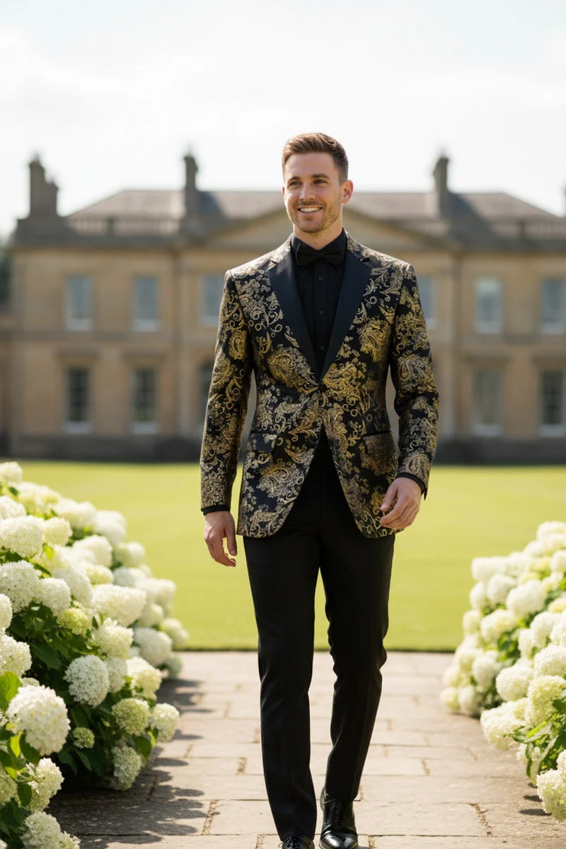 Posh Paisley Velvet Black and Gold Tuxedo Jacket