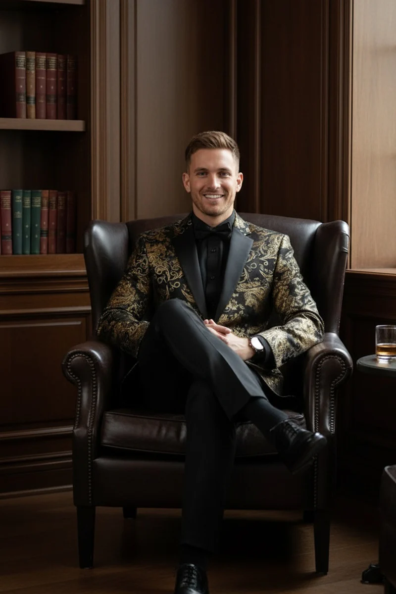 Posh Paisley Velvet Black and Gold Tuxedo Jacket