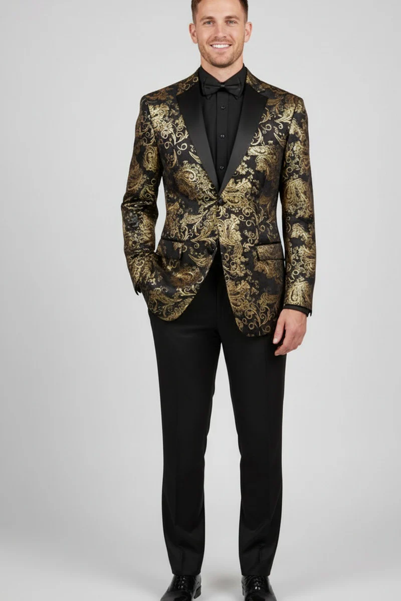 Posh Paisley Velvet Black and Gold Tuxedo Jacket