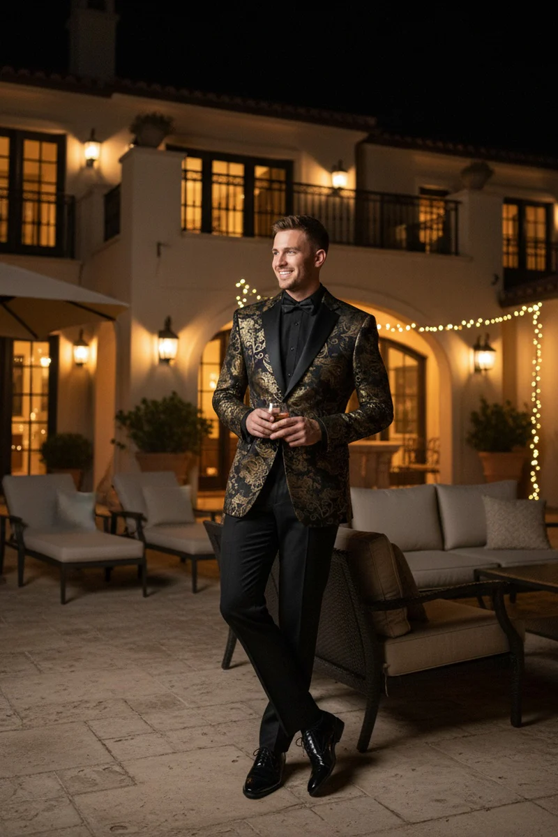 Posh Paisley Velvet Black and Gold Tuxedo Jacket