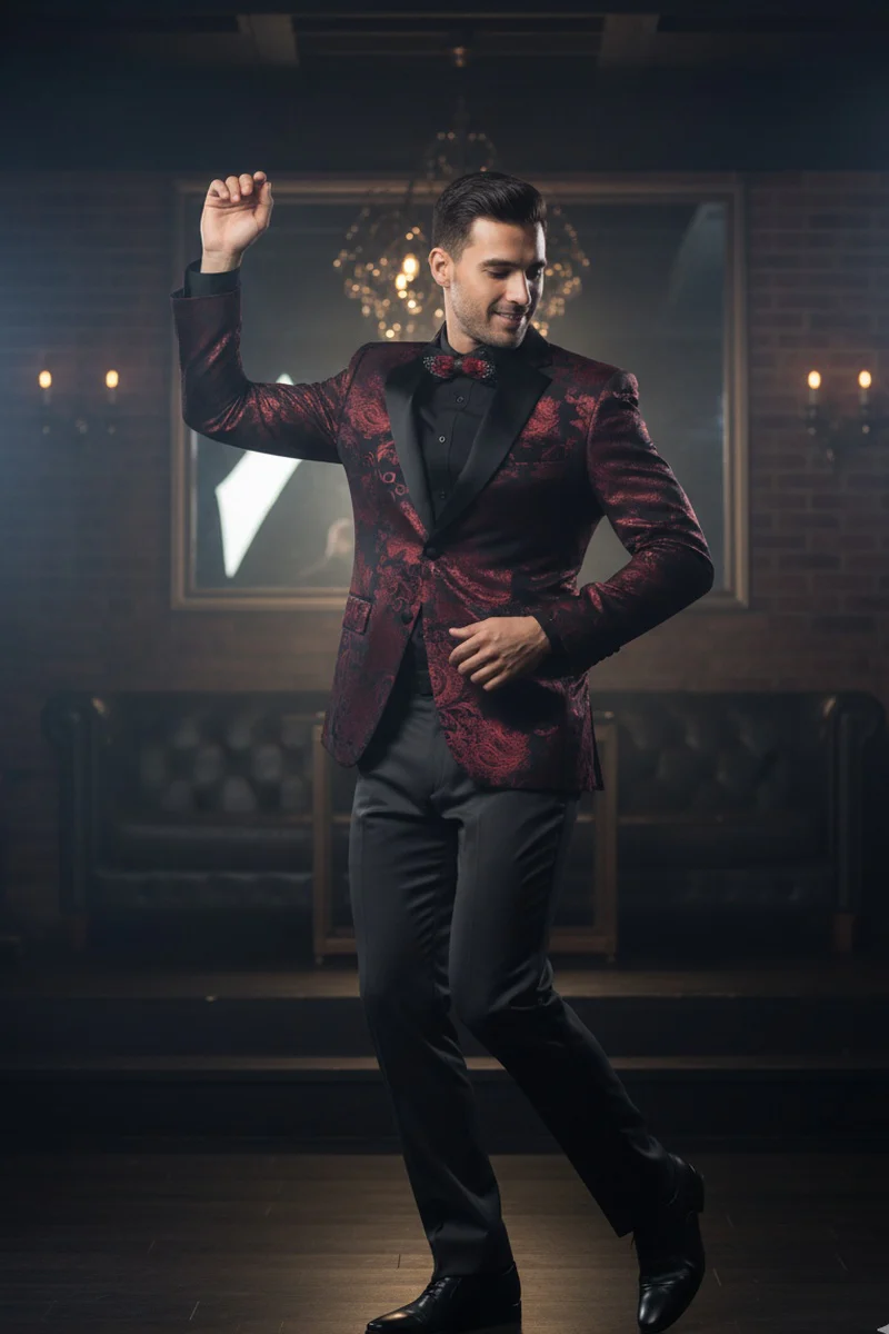 Posh Paisley Velvet Red Tuxedo Jacket