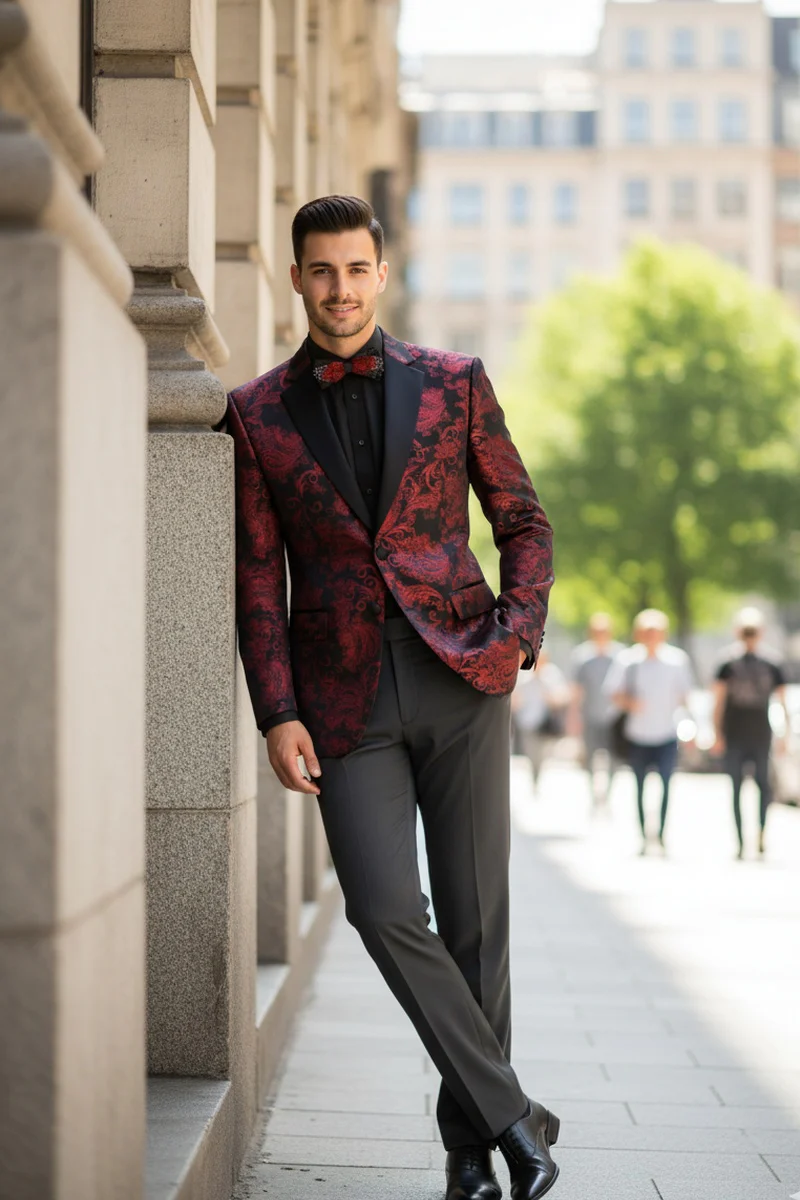 Posh Paisley Velvet Red Tuxedo Jacket