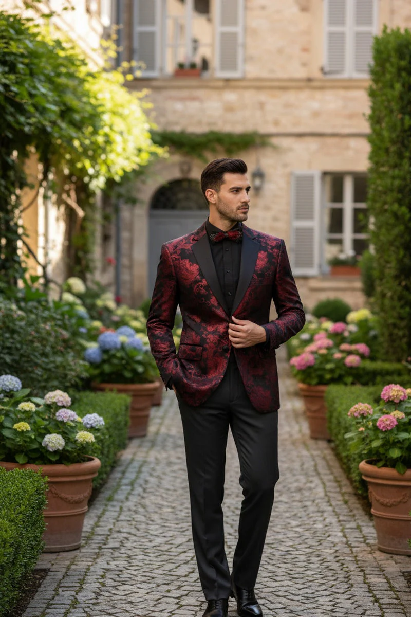 Posh Paisley Velvet Red Tuxedo Jacket