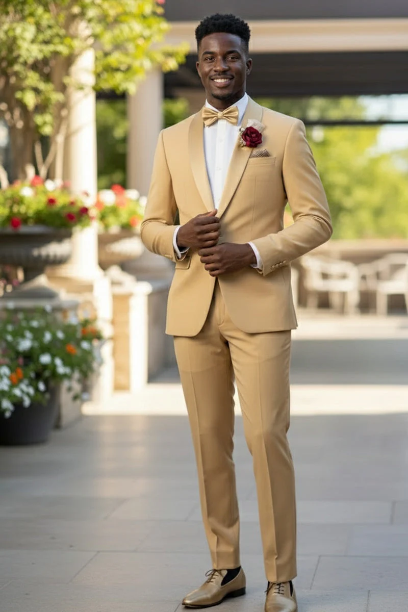 Light Gold Shawl Lapel Tuxedo by Spectrum – Elegant 3-Piece Formal Wear