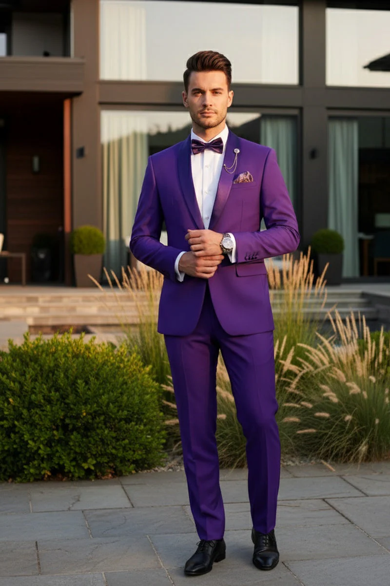 Premium Royal Purple Shawl Lapel Tuxedo – Spectrum 1 Button Formal Set