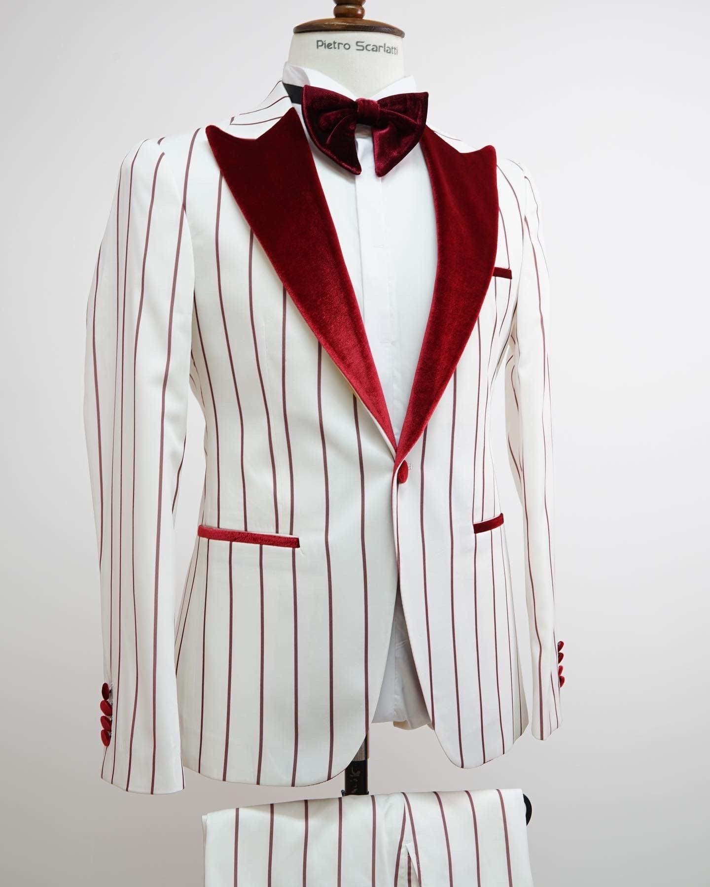 Vintage Tuxedo - White Wedding Suit White and Red Pinstripe Groom Prom ...