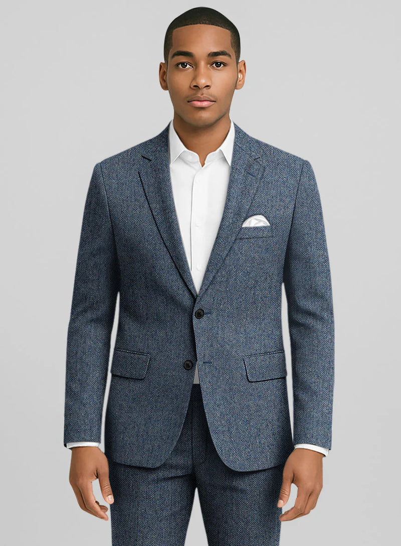 Mens Heritage Blue Herringbone Jacket – Timeless Tweed Sport Coat