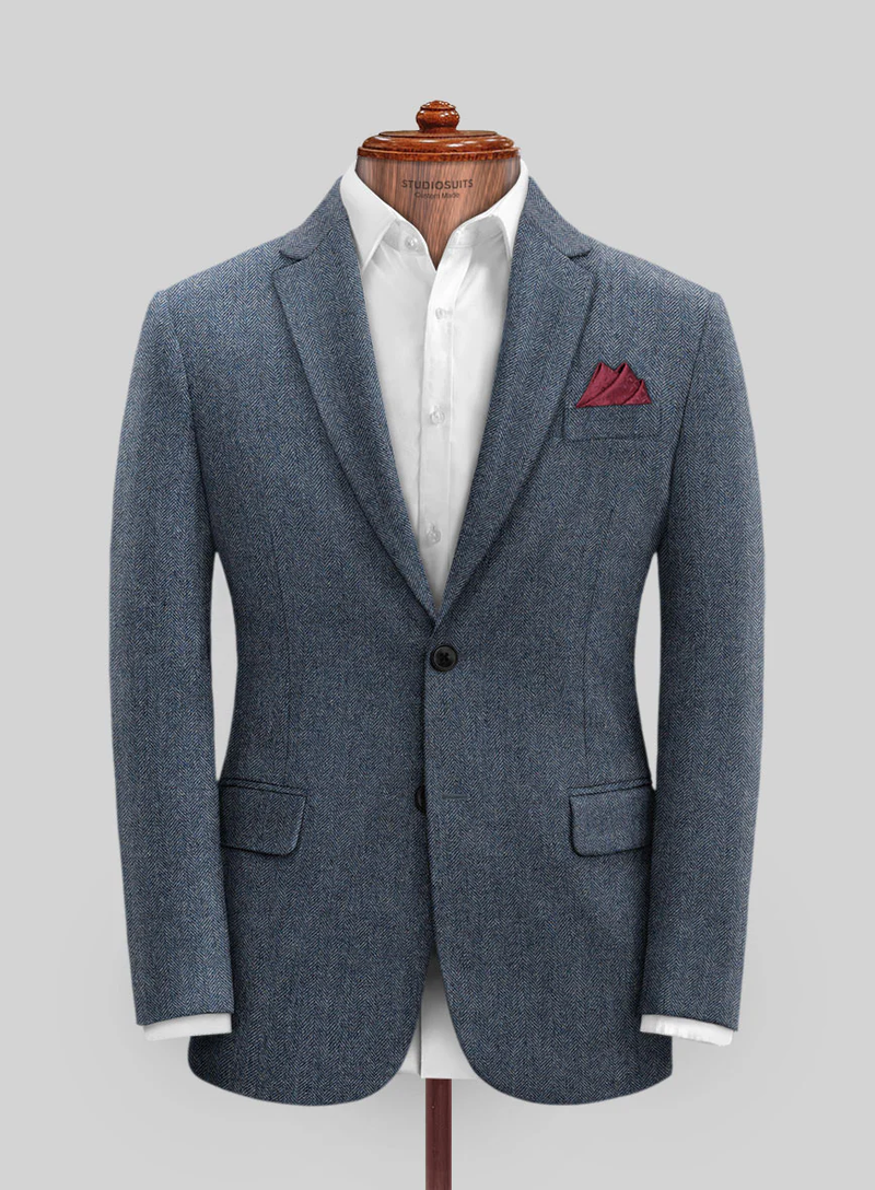 Mens Heritage Blue Herringbone Jacket – Timeless Tweed Sport Coat