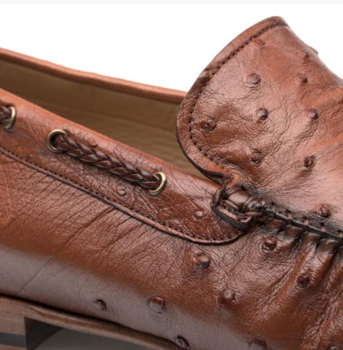 Mezlan Genuine Ostrich Moccasin Slip-On – Brandy Exotic Leather Loafers Made in Spain