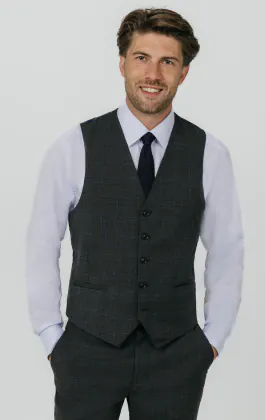 Charcoal Windowpane Vest