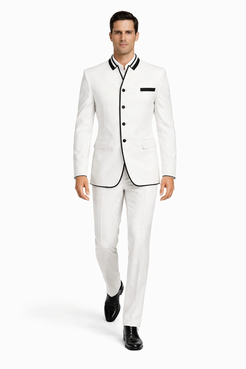 Wedding Groom Suit - Prom 2026 Tuxedo Suit - No Collar Weddig Tuxedo - White