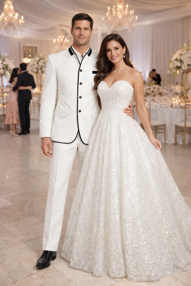 Wedding Groom Suit - Prom 2026 Tuxedo Suit - No Collar Weddig Tuxedo - White