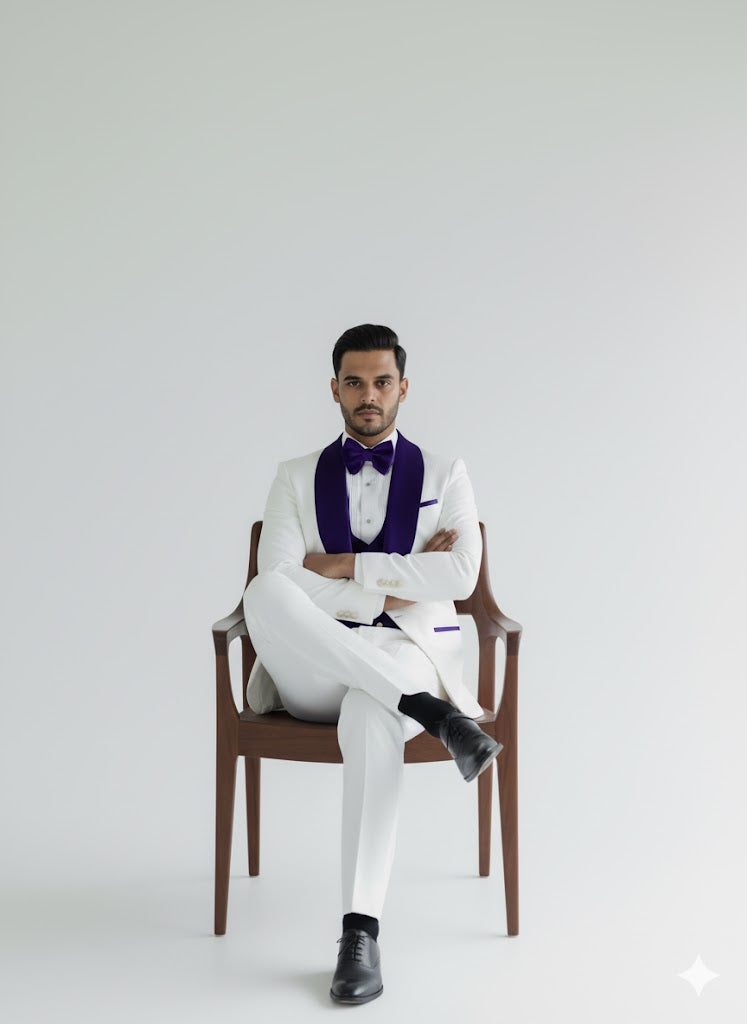 Wedding Tuxedo - Groom Suit - White and Royal Blue Prom Suit